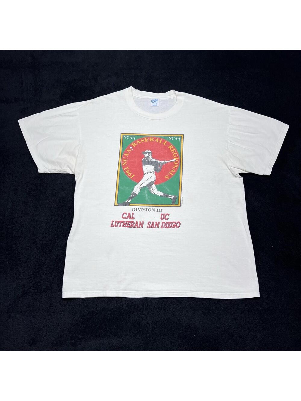 Vintage 1992 NCAA Baseball Cal Lutheran Vs UC San Diego White Tee Sz XL
